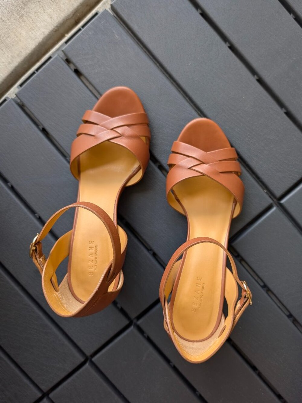 Sezane Elise Sandals in Smooth Camel Leather